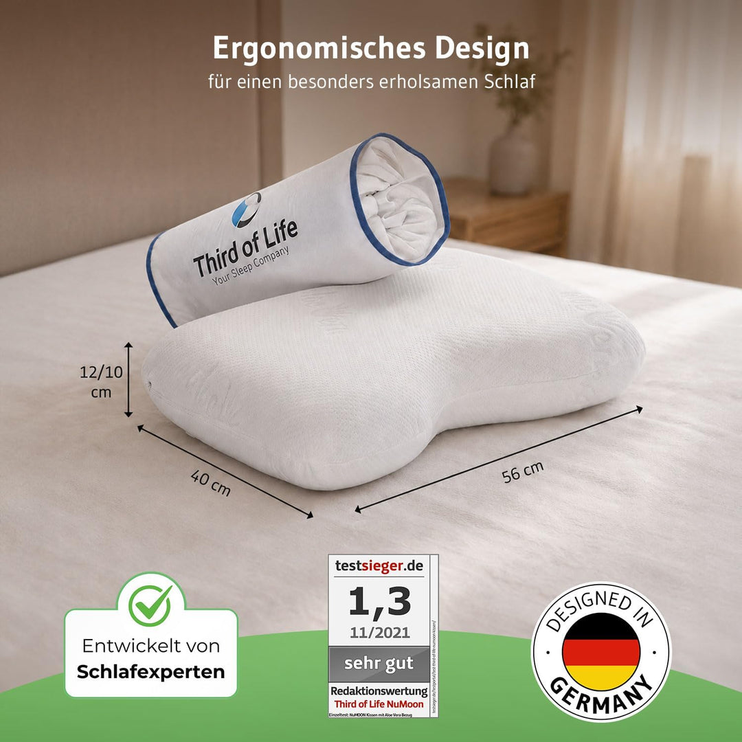 Ergonomisches Seitenschläferkissen NuMOON, Memory Foam Kopfkissen mit PureAir Effekt gegen Milben &