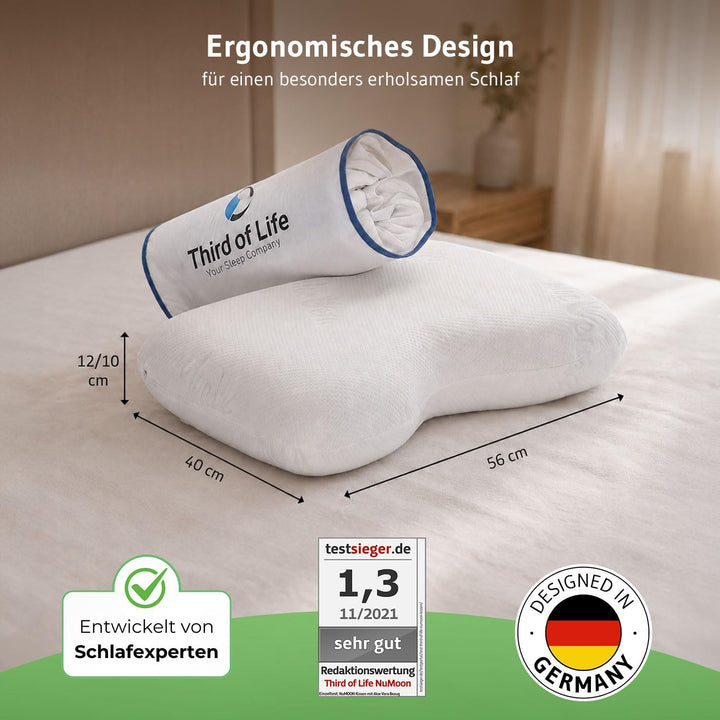 Ergonomisches Seitenschläferkissen NuMOON, Memory Foam Kopfkissen mit PureAir Effekt gegen Milben &