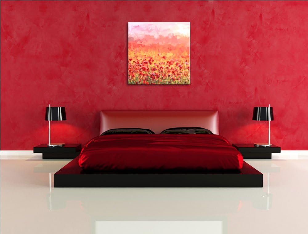 Pixxprint Mohnfeld als Leinwandbild/Grösse: 70x70 cm/Wandbild/Kunstdruck/fertig bespannt, 70x70
