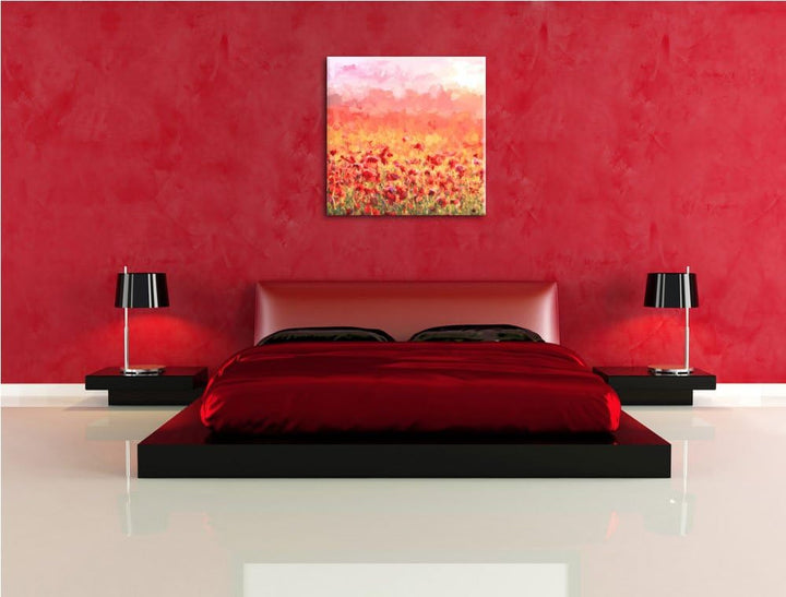Pixxprint Mohnfeld als Leinwandbild/Grösse: 70x70 cm/Wandbild/Kunstdruck/fertig bespannt, 70x70