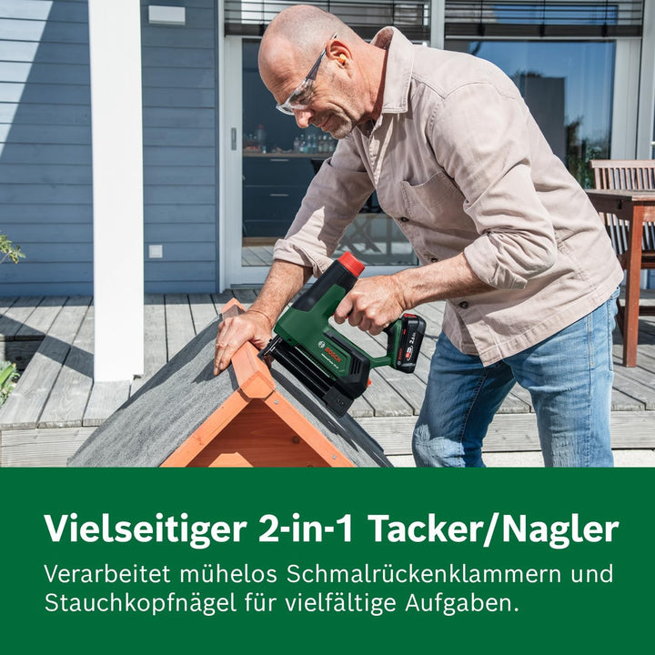 Bosch 18V System Akku-Tacker/Nagler AdvancedTacker 18V-25 (Leistungsstarkes 2-in-1-Klammern und Nage