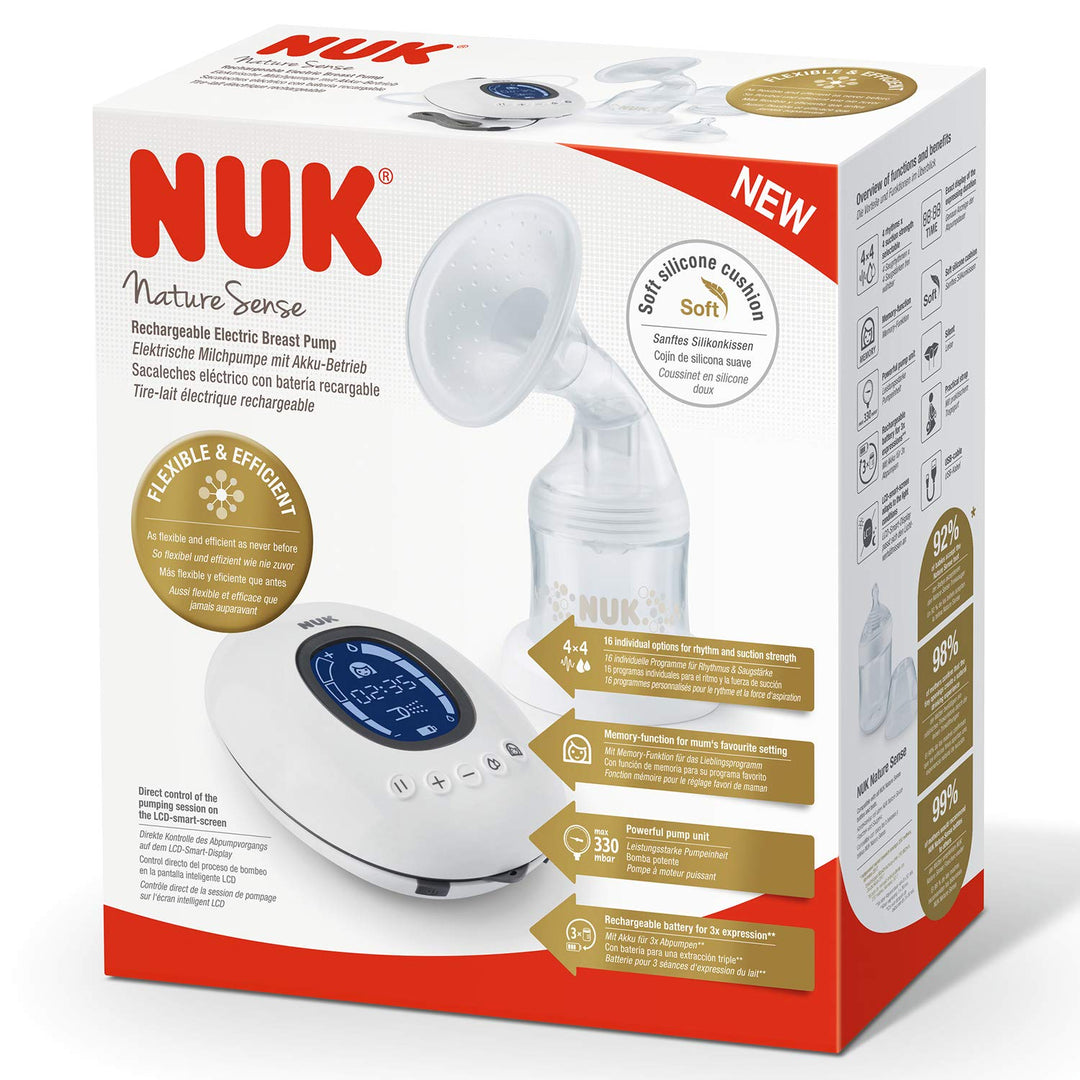 NUK Nature Sense elektrische Milchpumpe mit Akku, LCD-Display und Memory Funktion, inkl. Muttermilch
