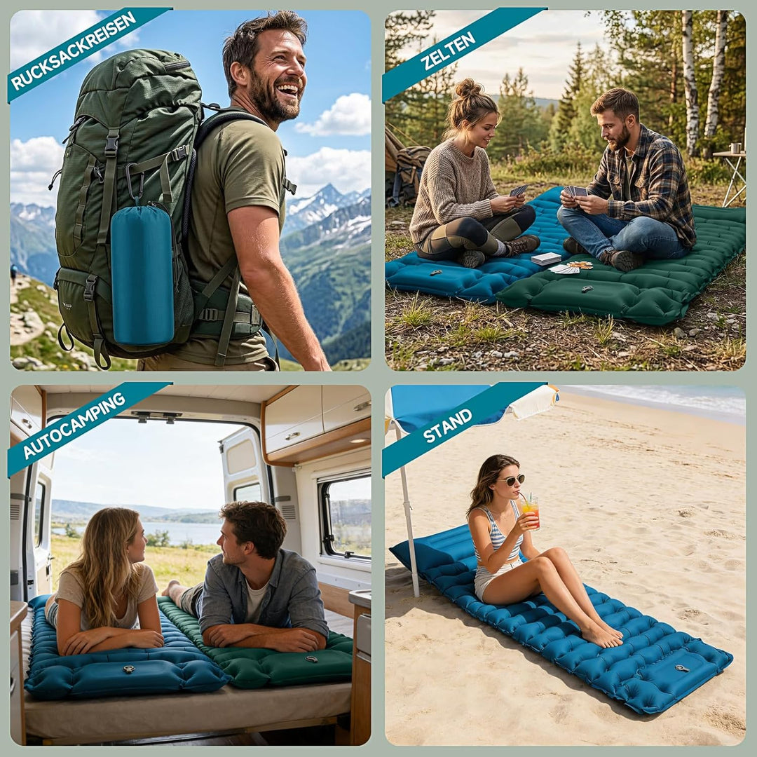 Isomatte Camping Luftmatratze 9,5cm verdickt, 200x69cm Ultraleicht Luftzellenmatte Aufblasbare Matra