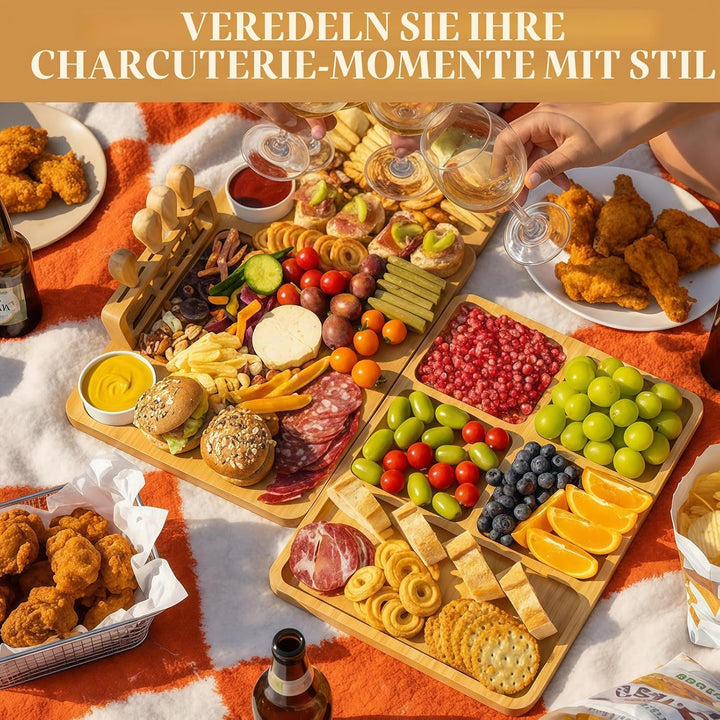 Grosses Bambus Charcuterie Board Set (40x30x2 cm) Käsebrett & Platten Zubehör mit Messern für Gesell