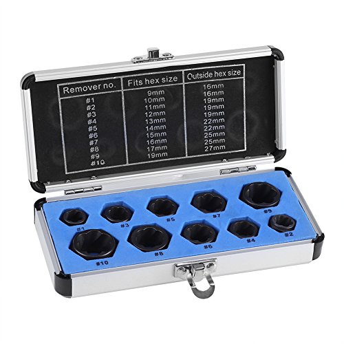 10Pcs Mutternausdreher, 9-19mm Mutter Bolt Remover Kit Schraubenkopf Extractor Set mit Aufbewahrungs