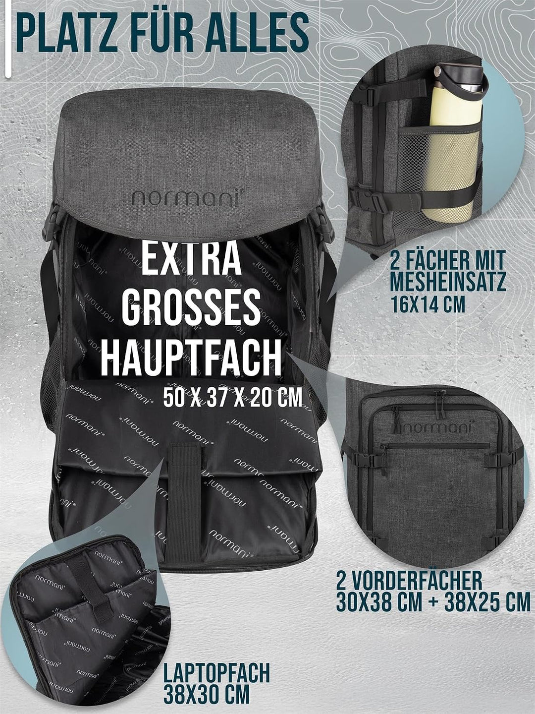normani Reisetasche mit zusätzlichem Rucksack - Trolley und Rucksack in Einem - 37 L Reisetrolley +