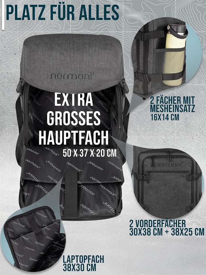 normani Reisetasche mit zusätzlichem Rucksack - Trolley und Rucksack in Einem - 37 L Reisetrolley +