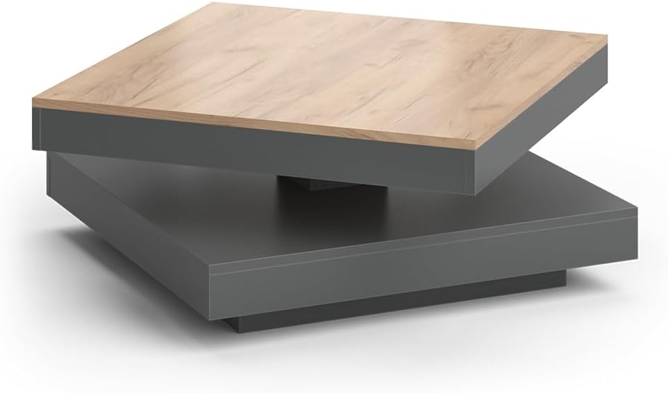 Vicco Couchtisch Elias 360° drehbar 70 x 70 x 34 cm Wohnzimmertisch Tisch (Anthrazit/Goldkraft)