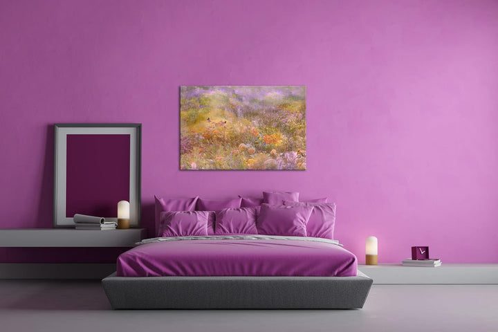 deyoli Schmetterlinge auf Einer Blumenwiese Format:90x60 cm als Leinwandbild, Motiv fertig gerahmt a