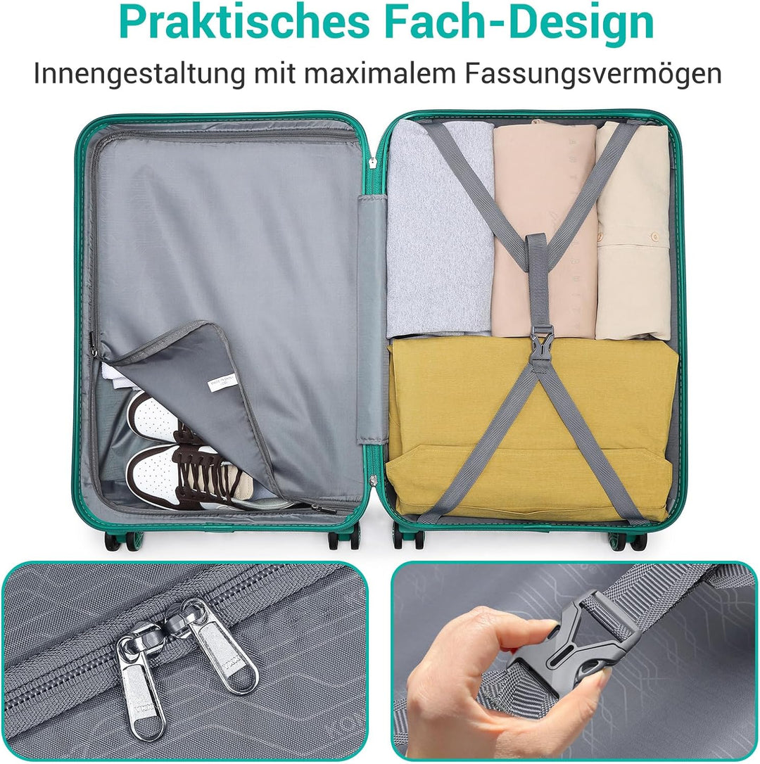 KONO Koffer Trolley Reisekoffer aus ABS+PC – Leichter Hartschalenkoffer mit 4 Zwillingsrollen und TS