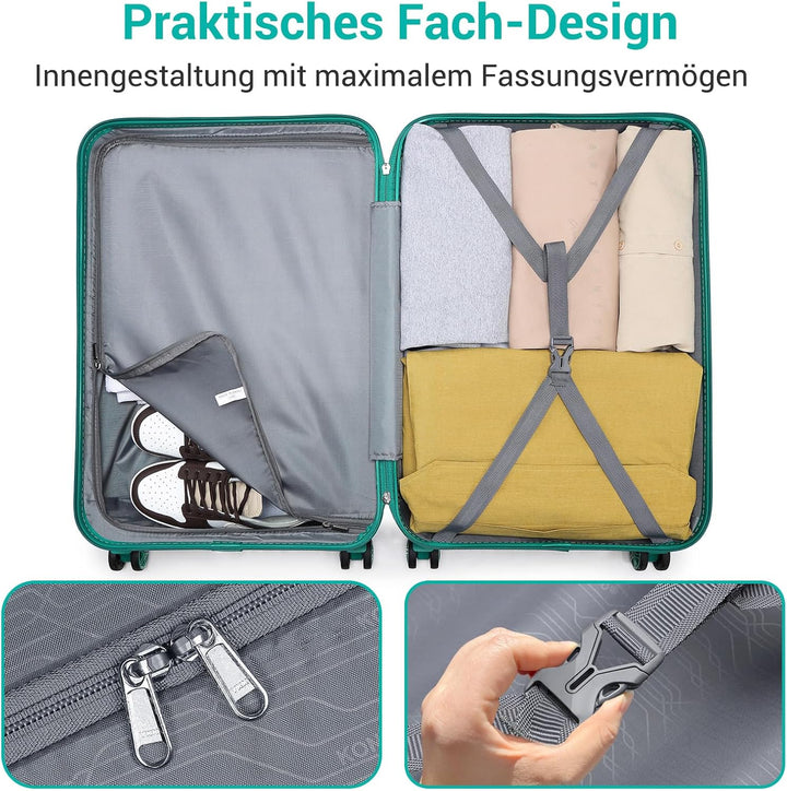 KONO Koffer Trolley Reisekoffer aus ABS+PC – Leichter Hartschalenkoffer mit 4 Zwillingsrollen und TS