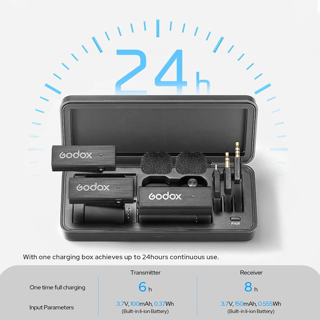 GODOX MoveLink Mini LT Kit2 kabelloses Mikrofon für iPhone, 100 m Reichweite, Geräuschunterdrückung,