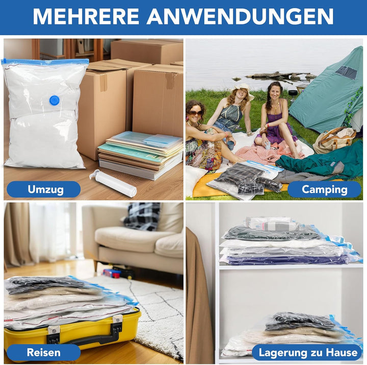 SKERITO 12 Stück Vakuumbeutel Kleidung 3*Kleine 3*Mittel *3*Gross 3*Jumbo Aufbewahrungsbeutel Reise