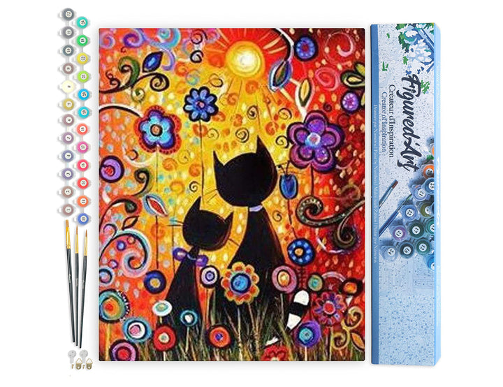 Figured'Art Malen Nach Zahlen Erwachsene Cartoon Katzen - Paint by Numbers Basteln DIY Bastelset 40x