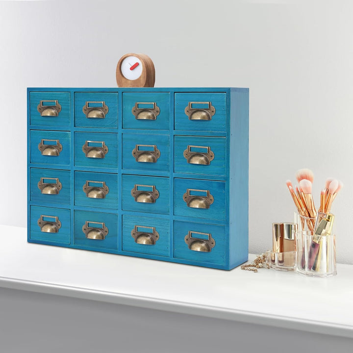 Apothekerschrank Organizer mit 16 Schubladen, Vintage Schubladenschrank aus Holz, Schreibtisch-Schub
