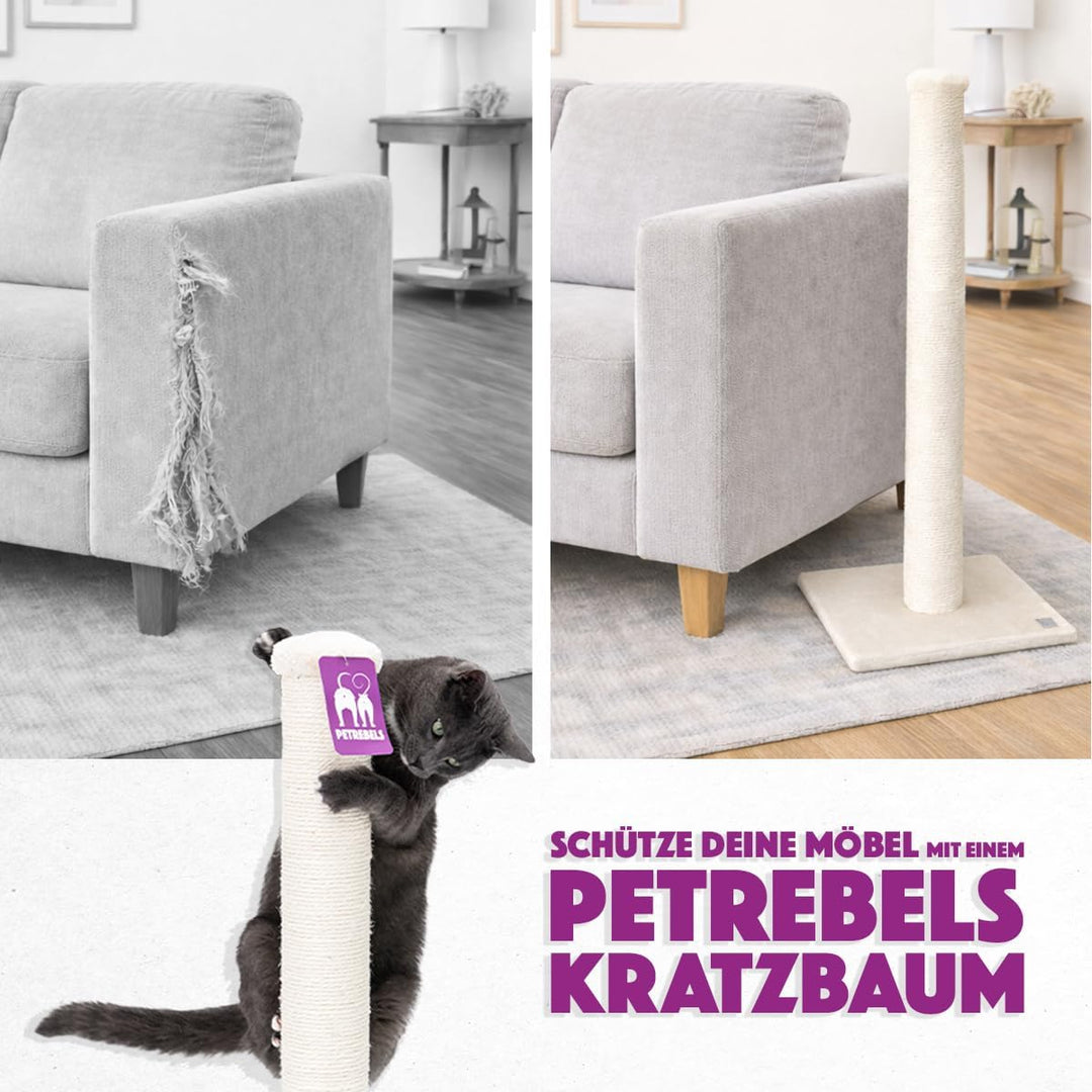 Petrebels Kratzbaum Maine 90 cm Hoch, mit Extra Stabiler Bodenplatte und Natur-Sisal Stamm, 40 x 40
