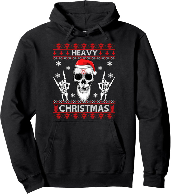 Heavy Christmas Totenkopf mit Weihnachtsmütze Ugly Design Pullover Hoodie