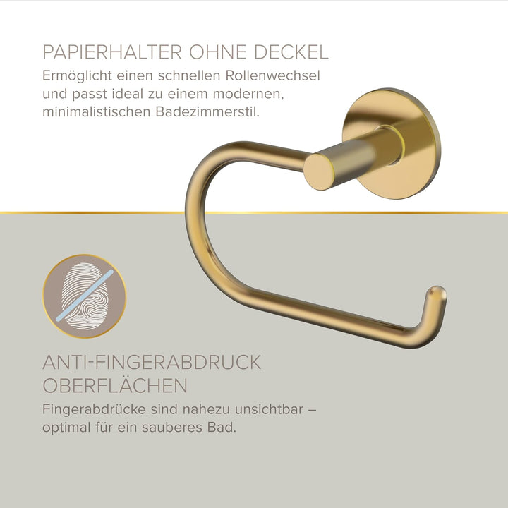 Lenz Bad-Accessoire-Set Juna in Gold – 4-teilig – Toilettenpapierhalter, WC-Bürstengarnitur und Zwei