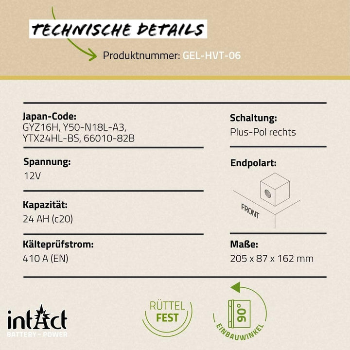 intAct - GEL HVT-06 MOTORRADBATTERIE - Motorrad Batterie perfekt für Harley Davidson & andere hubrau