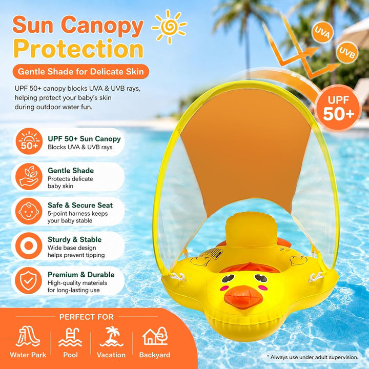 Baby Schwimmring mit Sonnendach, Schwimmring Baby ab 3 Monate, Aufblasbarer Baby Swim Float mit Sich