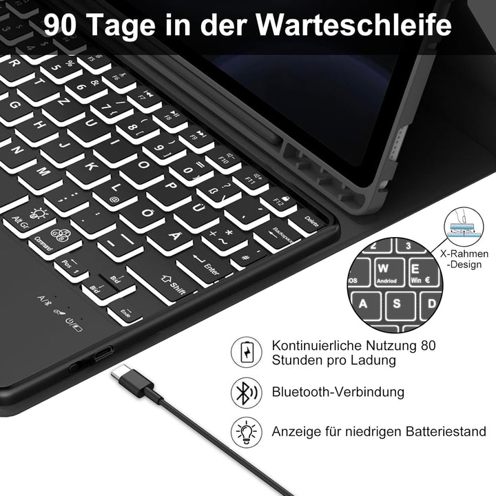 Samsung Galaxy Tab S9 FE Hülle mit Tastatur, Samsung Tablet Tastatur mit Touchpad für Galaxy Tab S9