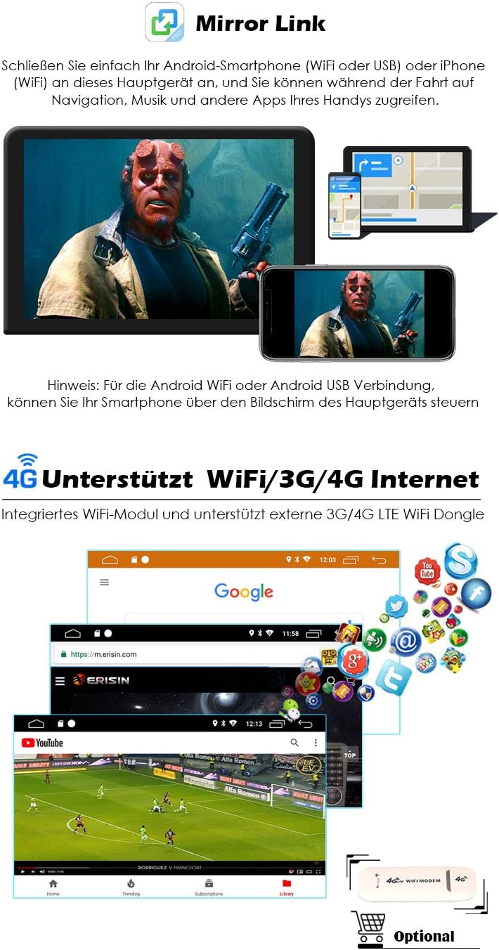 Erisin Android 10 Autoradio für VW Radio mit Navi 9 Zoll Touchscreen Android 10.0 CarPlay DSP BT A2D