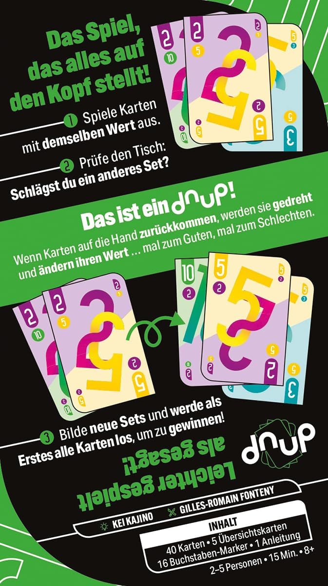 Asmodee, dnup, schnelles Familienspiel für 2-5 Spieler ab 8 Jahren, Das Kartenspiel, das Alles auf d