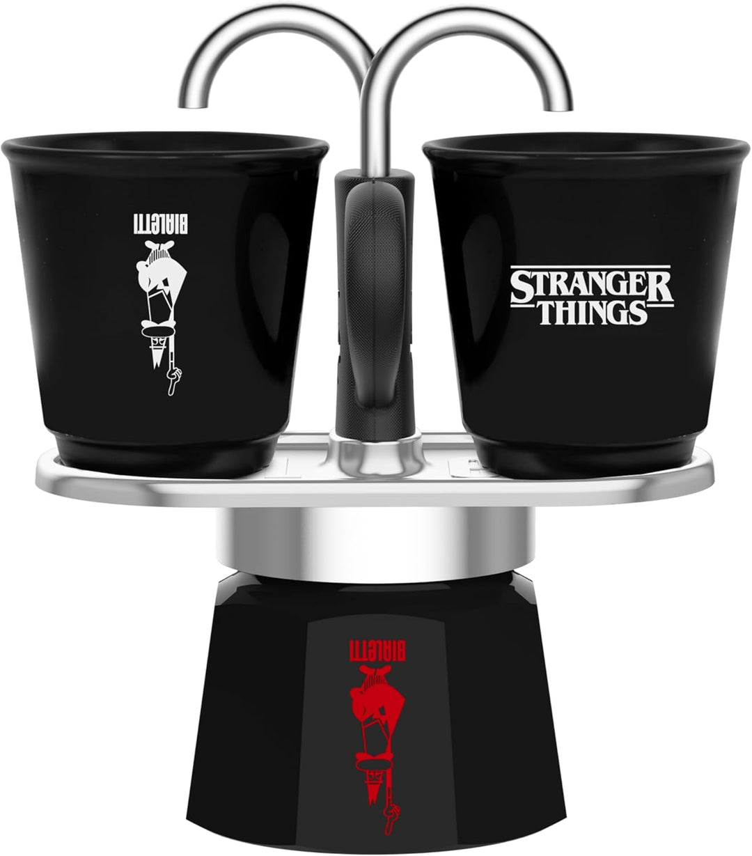 Bialetti Mini Express Stranger Things Set – Espressokocher für 2 Tassen (130 ml), inkl. 2 wärmeempfi