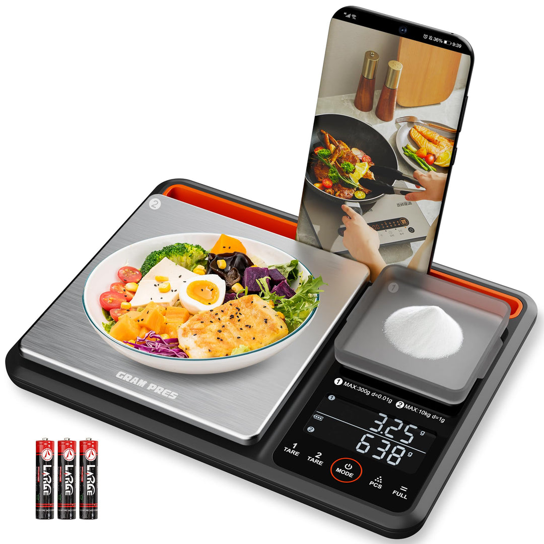 GRAM PRES Duale Plattform Digitale Küchen- und Lebensmittelwaage 0,01g/300g &amp; 1g/10kg，Digitales Gewi