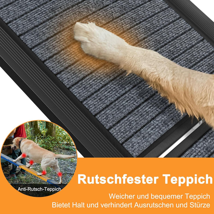 UISEBRT Klappbare Hunderampe für Autos & SUVs, Aluminium Hundetreppe 157x43cm, Tragbare Sicherheitst