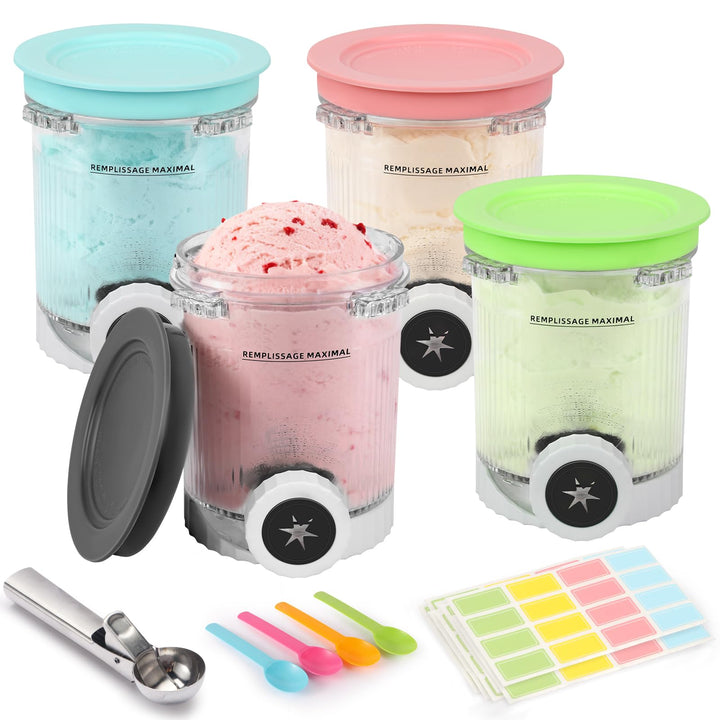 4 Stück Ninja Swirl Creami Behälter,Swirl Pints und Deckel kompatibel mit Ninja NC700 NC701EU Serie,