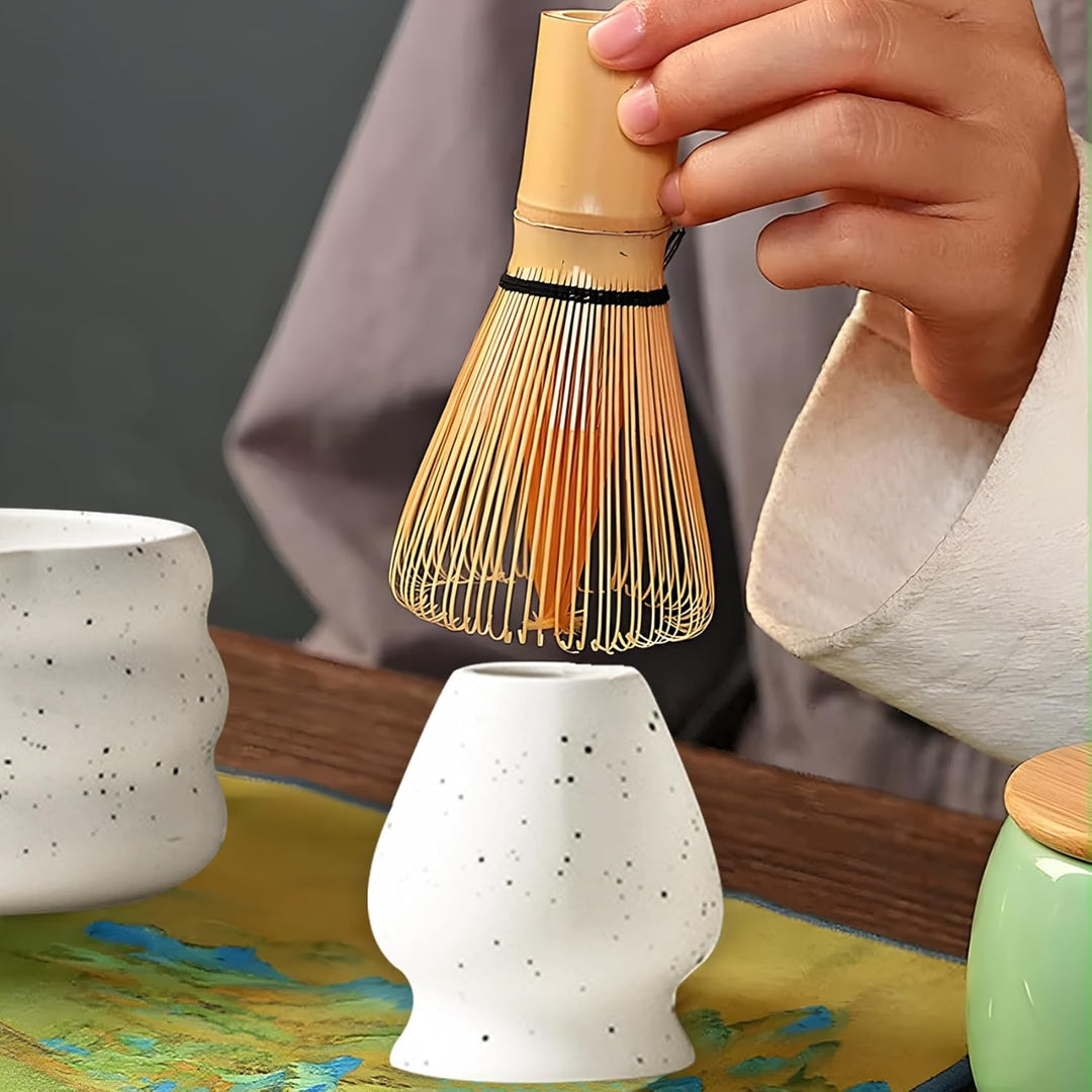 Matcha Tee Set mit Matcha Besen und Schale, Matcha Schneebesen und Keramik Matcha Besen Halter Set v