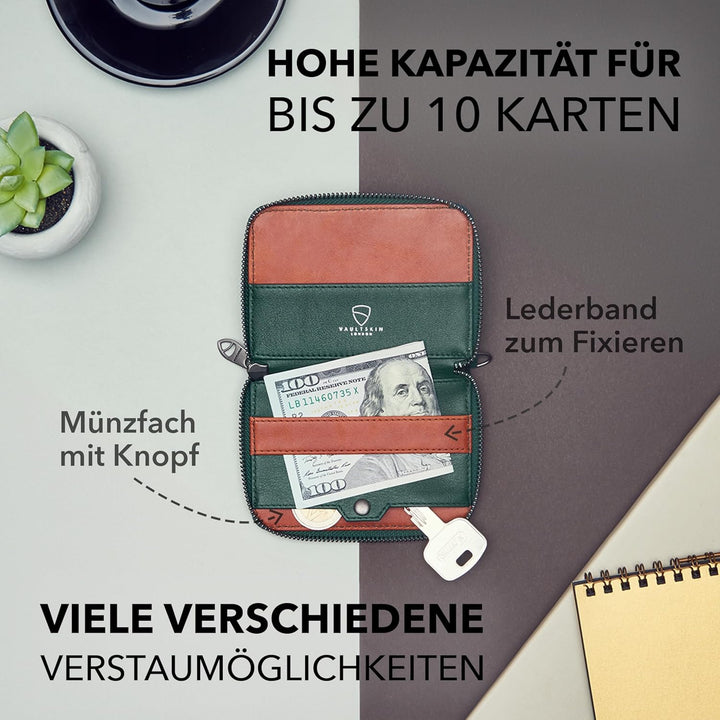 Vaultskin Notting Hill schlanke Brieftasche mit Reissverschluss und RFID Schutz. Geldbörse für Kredi