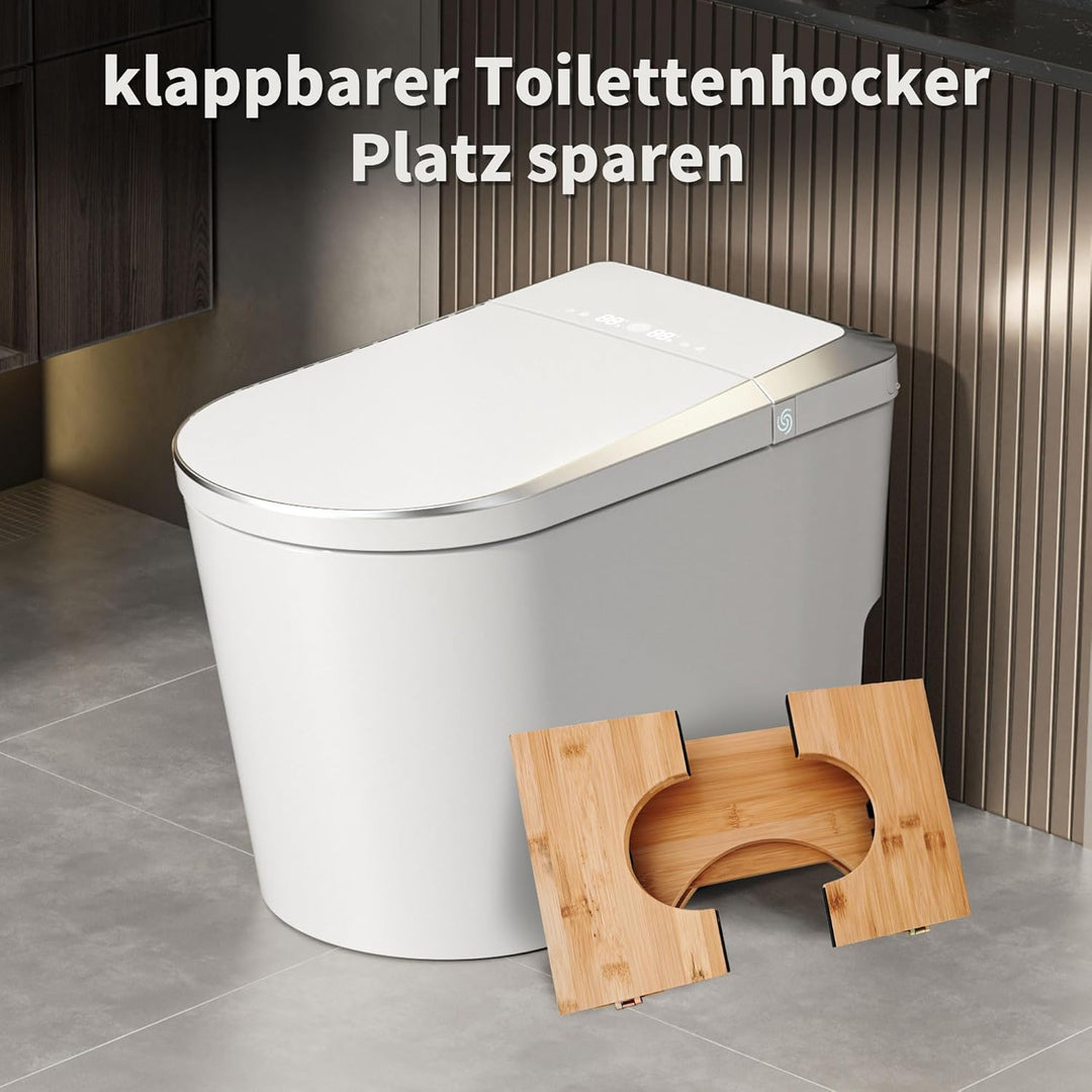 Toilettenhocker Klappbar Aus Bambus – Ergonomischer Klohocker FÜRs Badezimmer Mit 4 Gänge Neigungsve