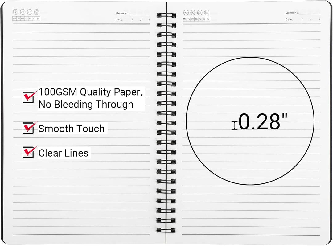 Spiral Notizbuch A5-4PCS Liniertes Notizblock 700GSM Hardcover, 100g/m² Liniert Spiralblock A5, Ring