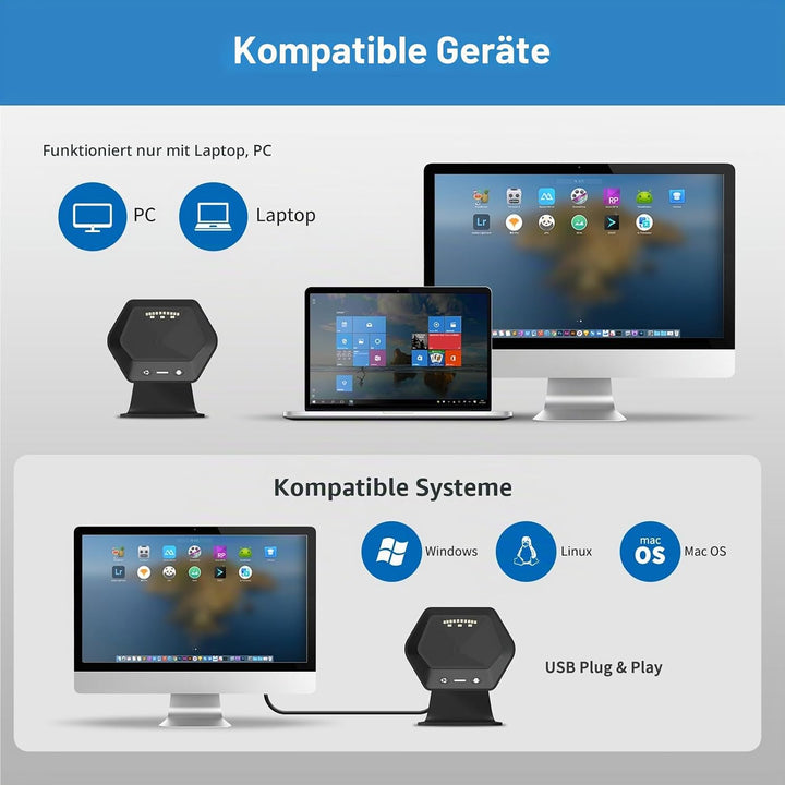 NETUM 1D 2D QR Präsentationsscanner mit USB-Barcodescanner, Omnidirektional, kabelgebunden, für Mobi