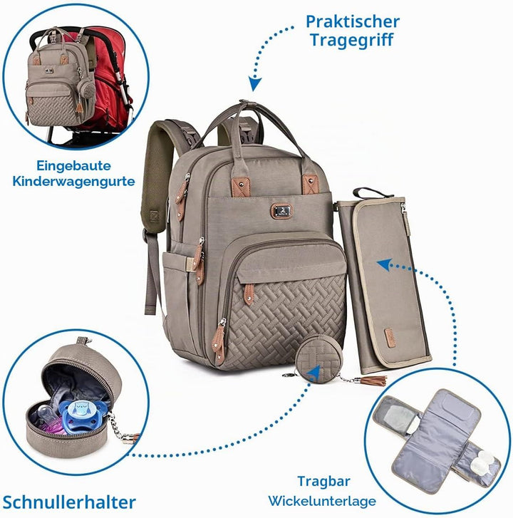Dikaslon Wickeltasche Rucksack Grosser Wickelrucksack mit Multifunktions-Babytaschen und mobiler Wic