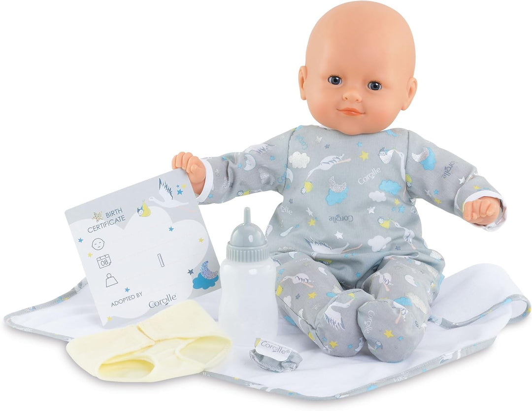 Corolle 9000130280 - Mon Grand Poupon Mein Neugeborenen Set, Weichkörperpuppe mit Schlafaugen, 6 Tei