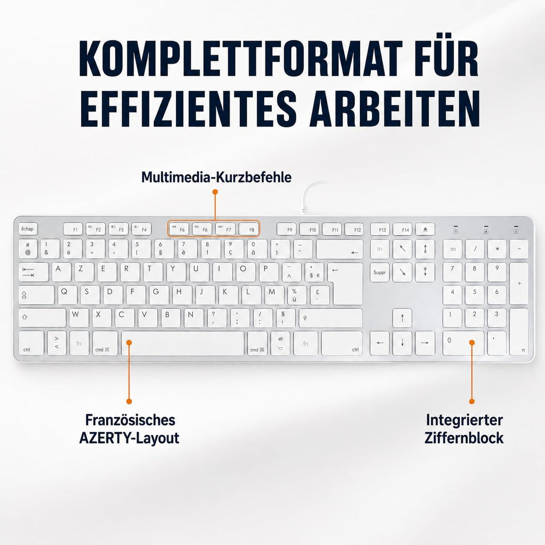 Mobility Lab Design Touch USB Mac Tastatur AZERTY Weiss- Tastaturen (Verkabelt, USB, AZERTY, Weiss)