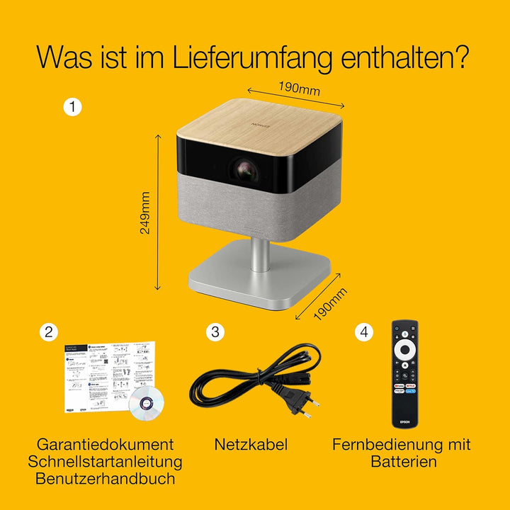 Epson Lifestudio Flex EF-72 Eiche, tragbarer Smart-Projektor, Sound by Bose, Google TV, 4k Pro-UHD,