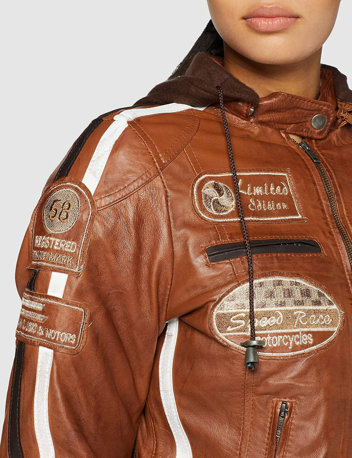 URBAN 5884 Motorradjacke Damen Mit Protektoren, Damenjacke aus Lammleder, Protektoren für Rücken, Sc