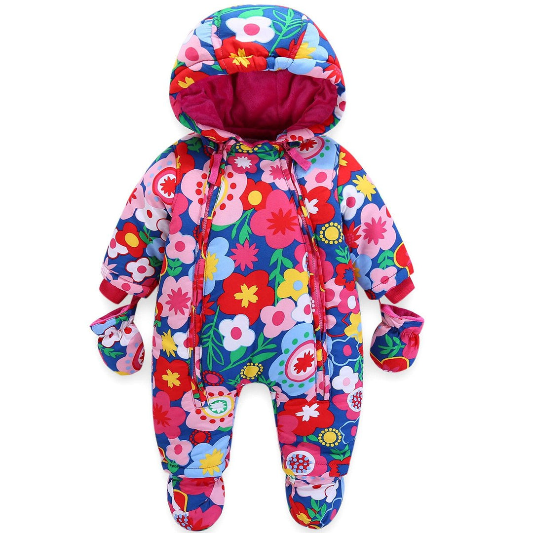 Baby Winter Overall Mit Kapuze Schneeanzüge mit Handschuhen und Füsslinge Mädchen Jungen Warm Kleidu