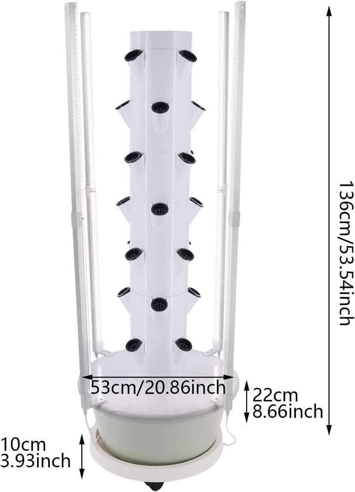 Hydroponik Turm, Hydrokultur System mit LED Beleuchtung, vertikaler Pflanzturm für 28 Pflanzen, wass
