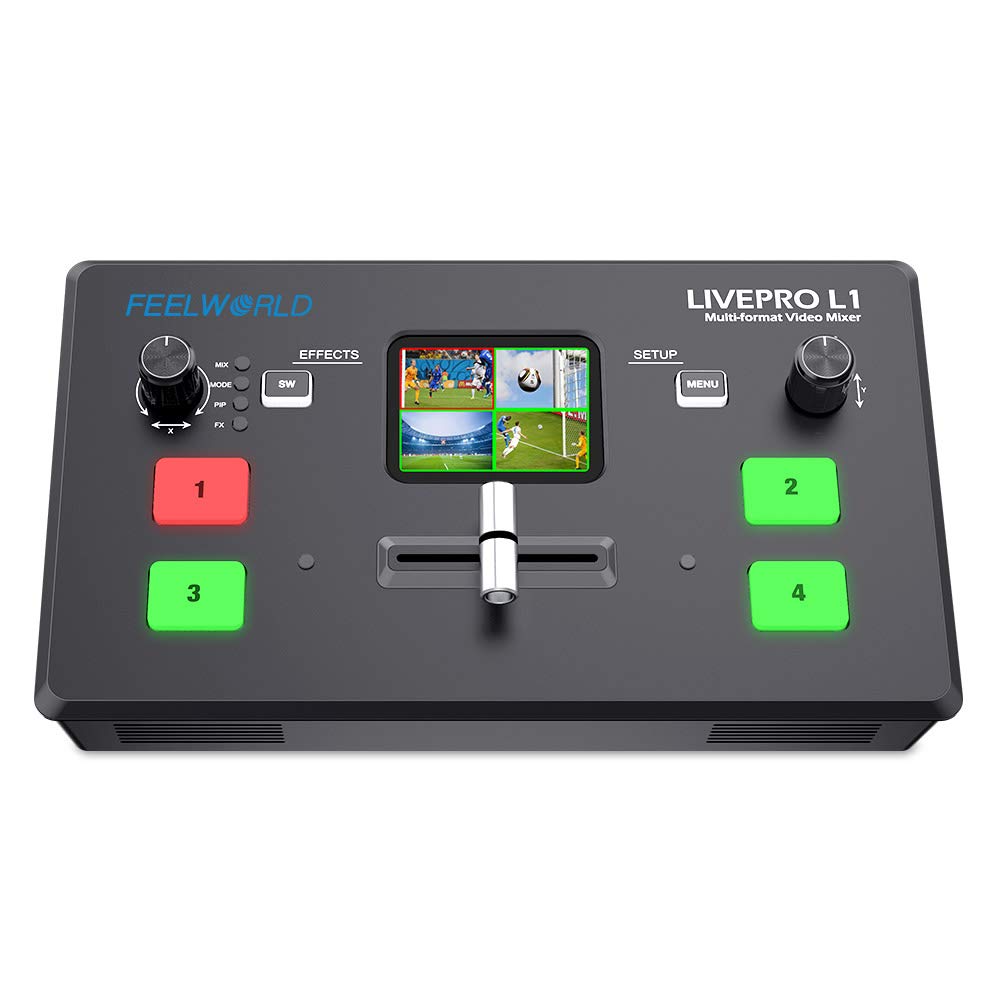 Feelworld LIVEPRO L1 V1 Multiformat-Videomischer-Umschalter 4 x HDMI-Eingänge 2 Zoll LCD Display USB