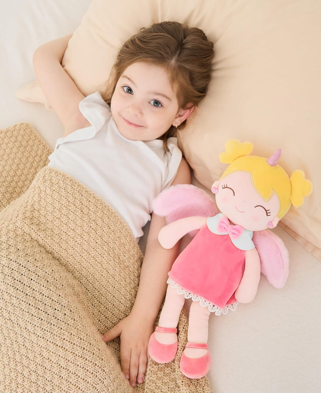 GAGAKU Weiche Stoffpuppe 40cm Einhorn Schutzengel Puppen, Taufe Geschenk Taufgeschenke für Mädchen B