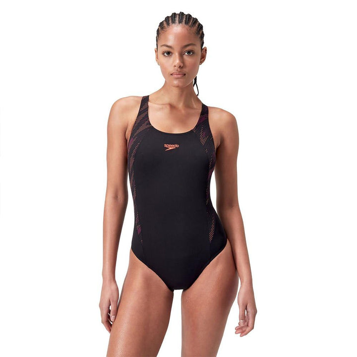 Speedo Damen Hyperboom Splice Muscleback Schwimmanzug (1er Pack), 62 Schwarz/Lila