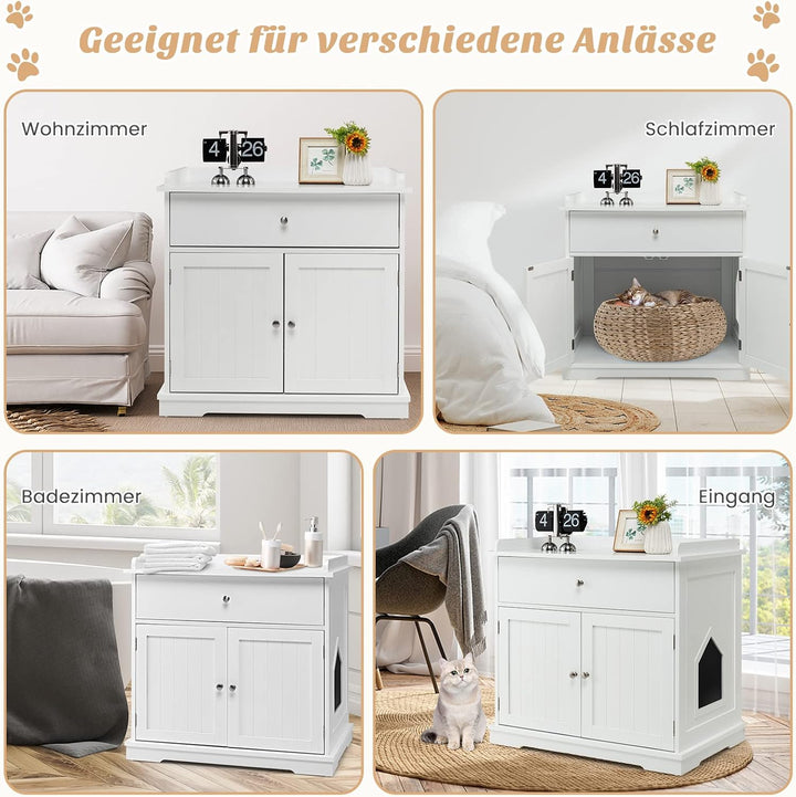 GYMAX Katzenklo Schrank, Katzenschrank für Katzentoilette, Katzenhaus versteckt mit Seiteneingang, S