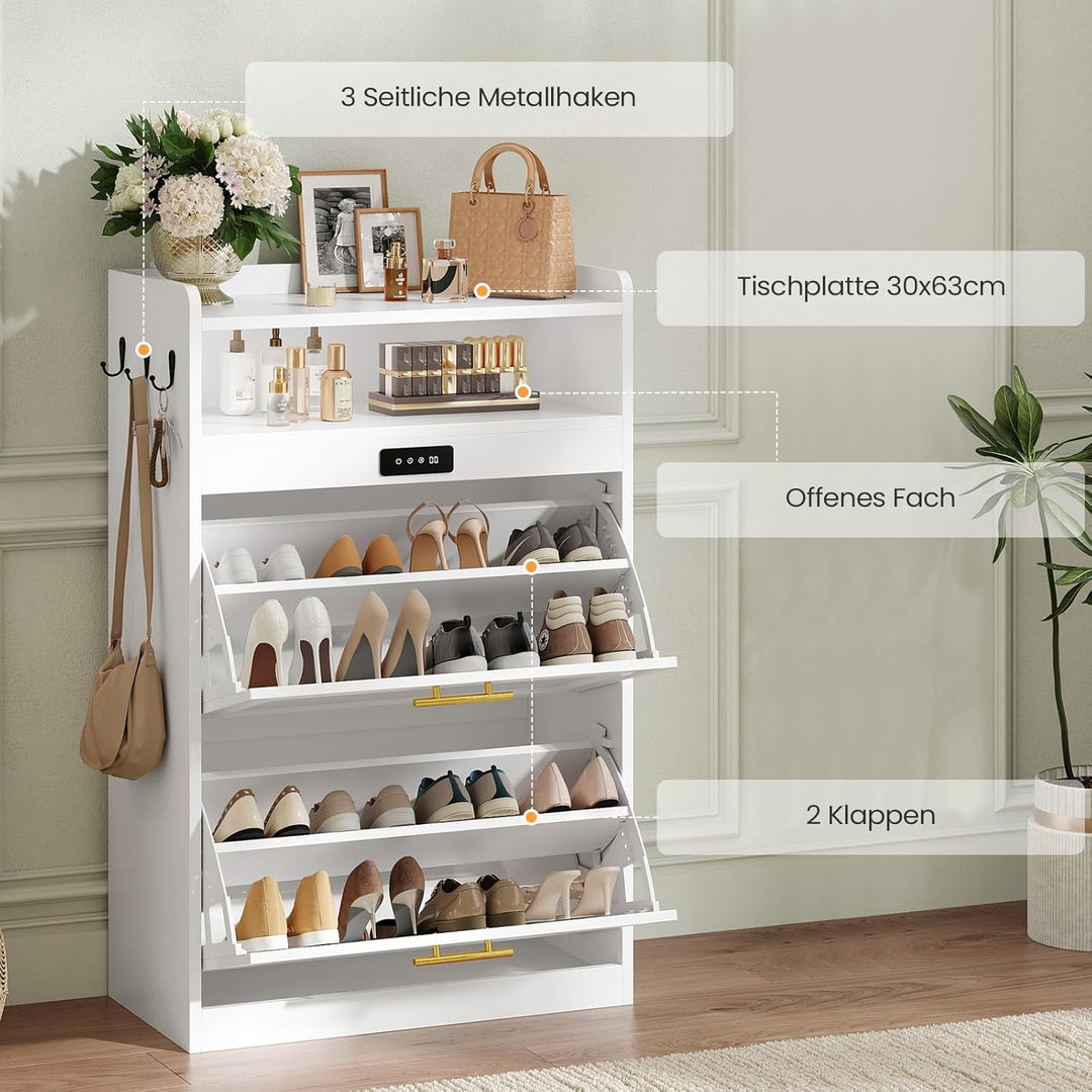 Brinlawb Schuhschrank mit Integrierter Geruchsentferner, Weiss Schuhkipper mit 2 Klappen, Schuhkommo