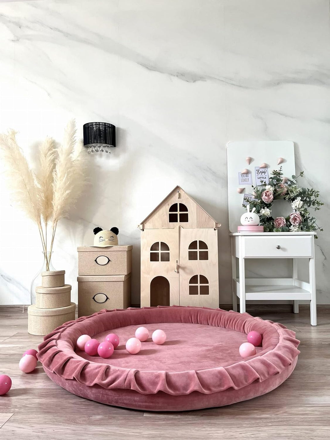 Schmutzig Rosa Babynest aus Velvet mit abnehmbarem Baumwollbezug 105 cm Waschbar Komfortabler Schlaf