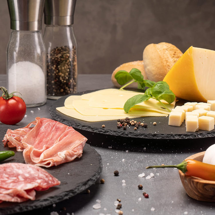 Fino Casa drehbare Schieferplatte rund als Servierplatte Kuchenplatte Wurstplatte Käseplatte Die Sch